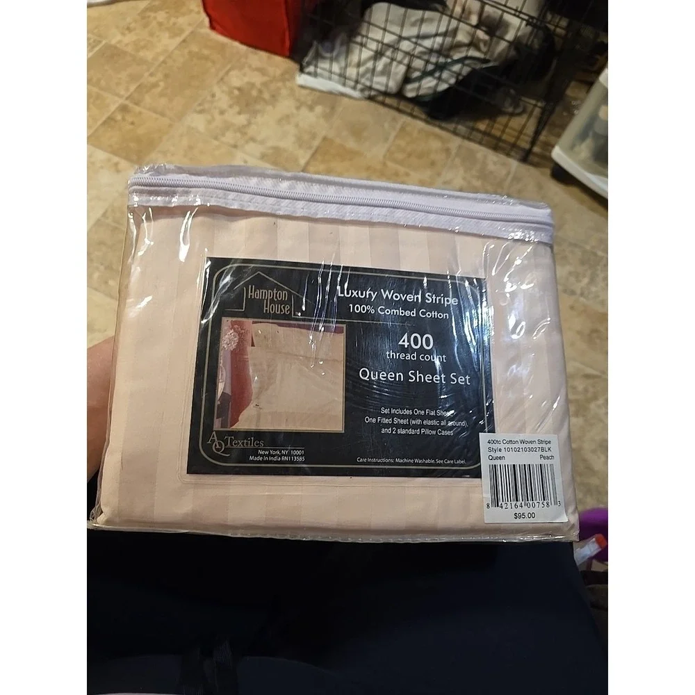 Hampton House Luxury Woven Stripe 100% Combed Cotton Queen Size Peach Color New